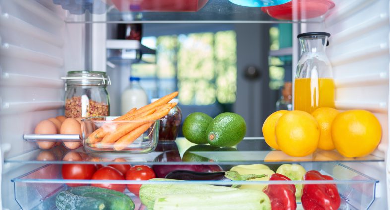 fruits and vegetables in fridge