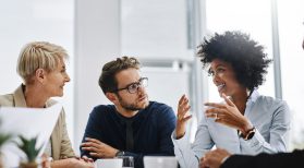 business people talking at table