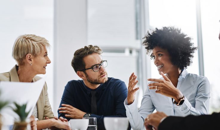 business people talking at table