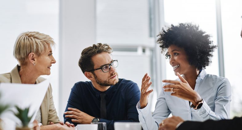 business people talking at table